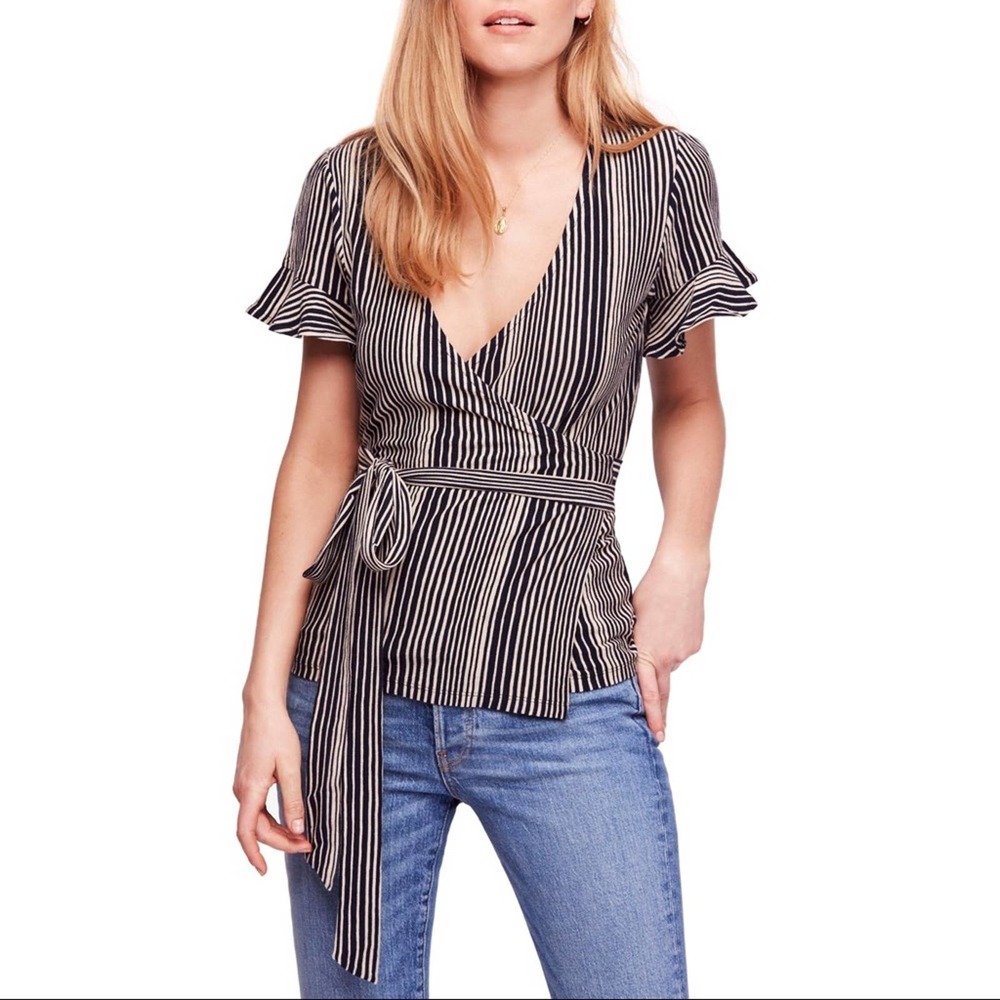 FREE PEOPLE Striped Wrap Top Size Small